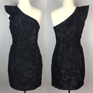 BCBG Black One Shoulder Shimmer Cocktail Dress